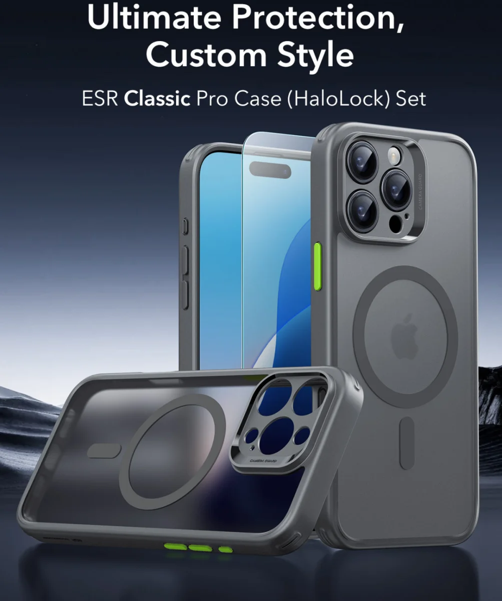 ESR Classic Pro iPhone 16 Pro Max Hoesje MagSafe + Tempered Glass Frosted Grijs afbeelding 2