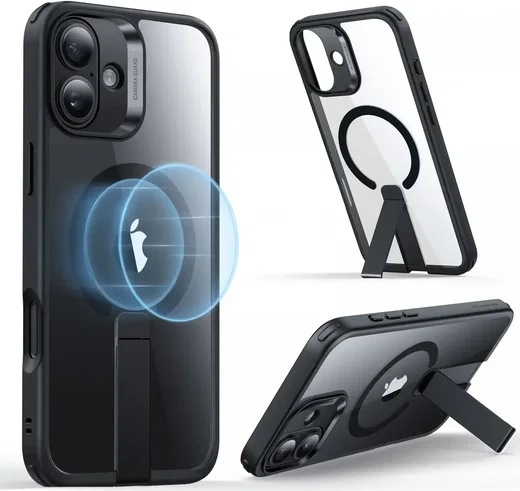 ESR Boost Flickstand HaloLock iPhone 16 Hoesje MagSafe Transparant Zwart afbeelding 1