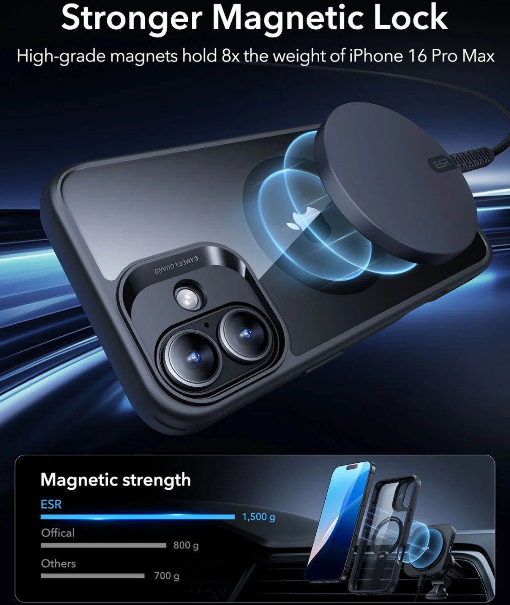 ESR Boost Flickstand HaloLock iPhone 16 Hoesje MagSafe Transparant Zwart afbeelding 5