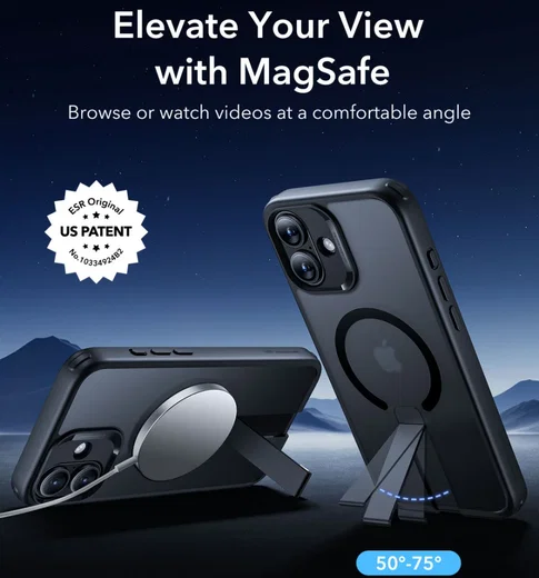ESR Boost Flickstand HaloLock iPhone 16 Hoesje MagSafe Frosted Zwart afbeelding 2