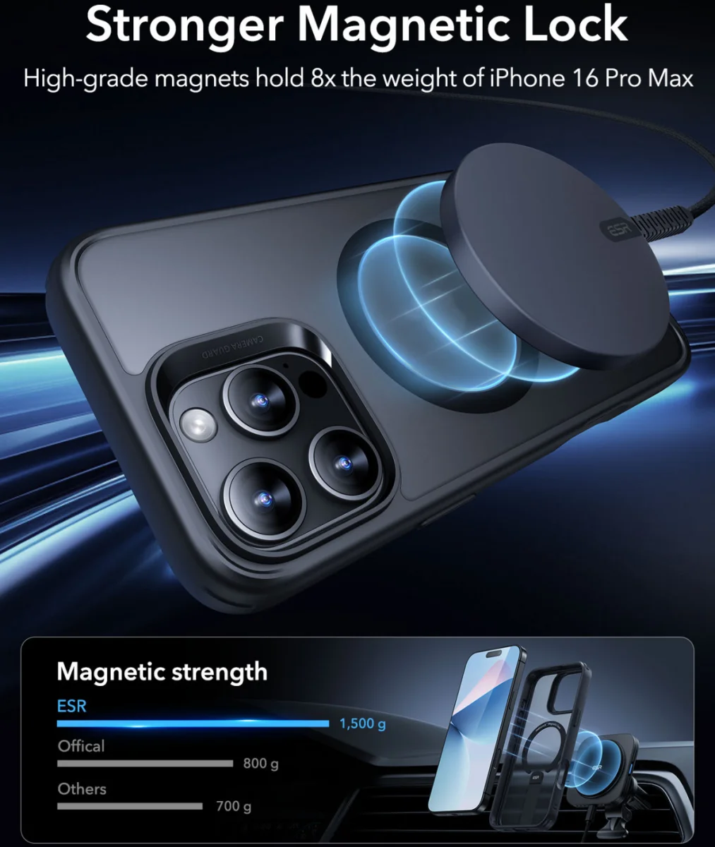 ESR Boost Flickstand Apple iPhone 16 Pro Hoesje MagSafe Frosted Zwart afbeelding 6
