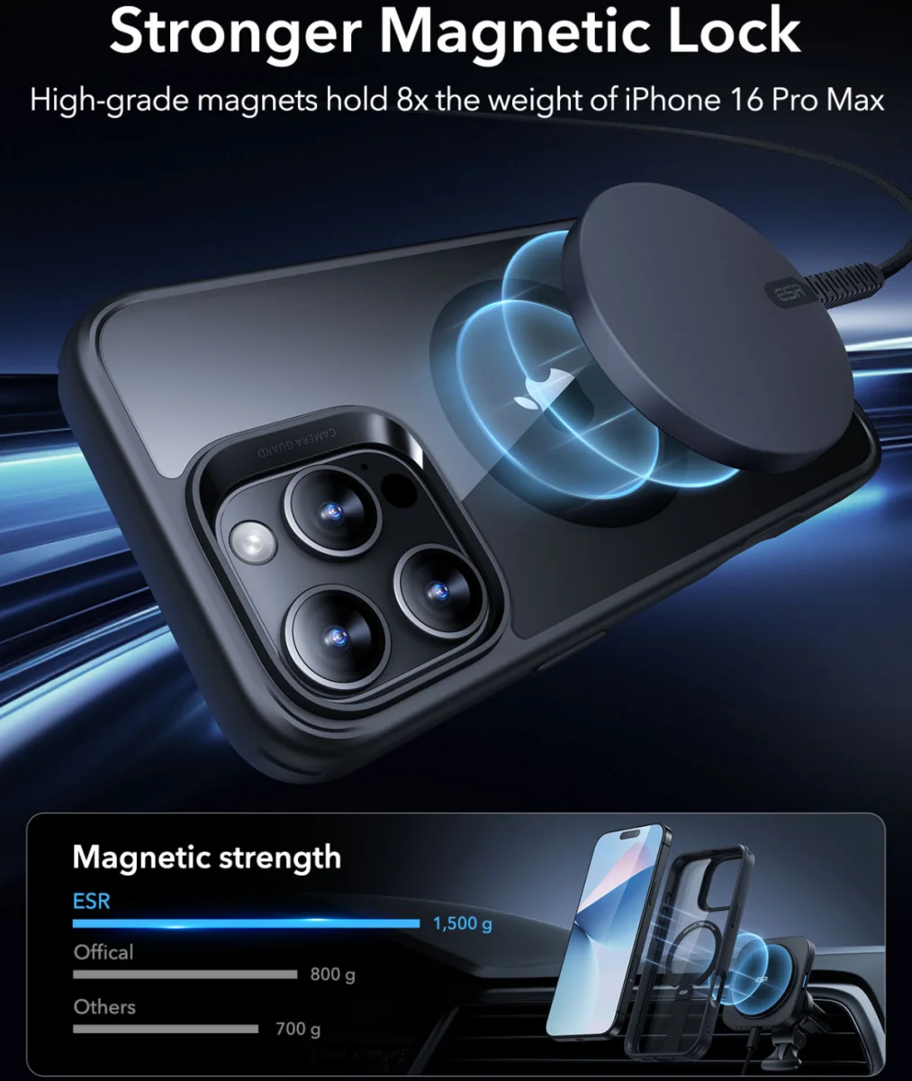 ESR Boost Flickstand Apple iPhone 16 Pro Max Hoesje MagSafe Transparant Zwart afbeelding 7