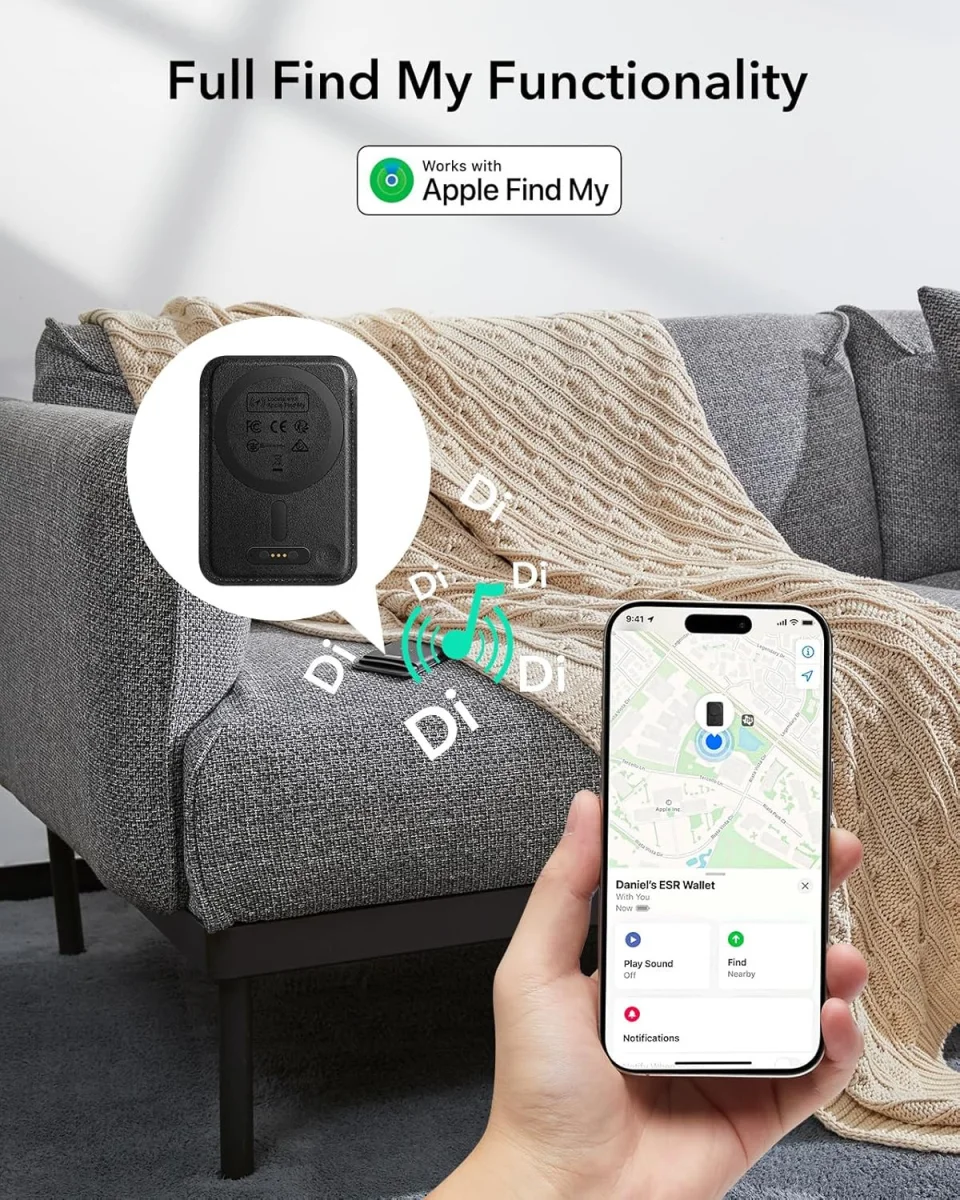 ESR Classic Geo Wallet MagSafe Pasjeshouder met Zoek Mijn-Functie Zwart afbeelding 2