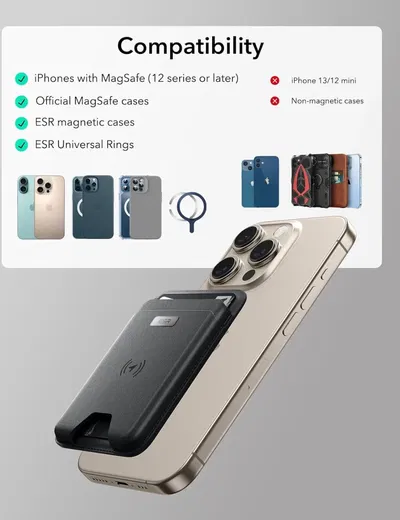 ESR Classic Geo Wallet MagSafe Pasjeshouder met Zoek Mijn-Functie Zwart afbeelding 9