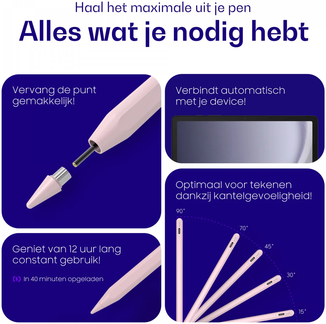 Buddi Flow Universele Actieve Stylus Pen met USB-C Poort Roze afbeelding 4
