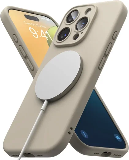 Ringke Silicone Apple iPhone 16 Pro Max Hoesje MagSafe Back Cover Beige afbeelding 1