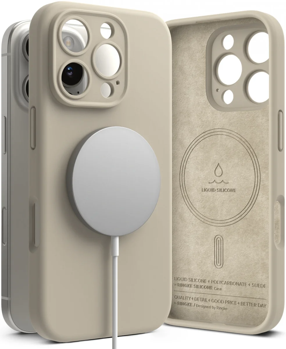 Ringke Silicone Apple iPhone 16 Pro Max Hoesje MagSafe Back Cover Beige afbeelding 2