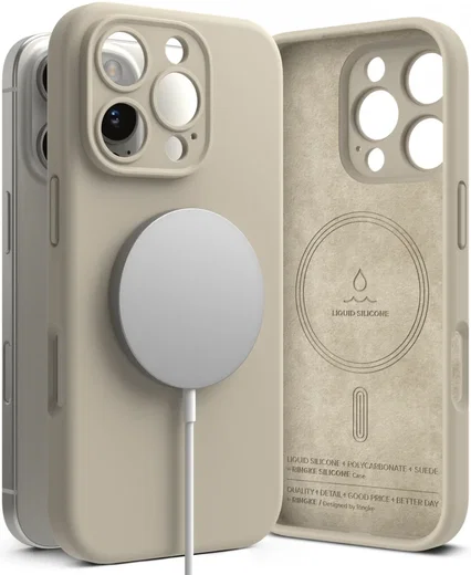 Ringke Silicone Apple iPhone 16 Pro Max Hoesje MagSafe Back Cover Beige afbeelding 2