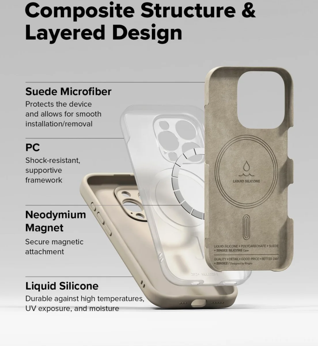 Ringke Silicone Apple iPhone 16 Pro Max Hoesje MagSafe Back Cover Beige afbeelding 9