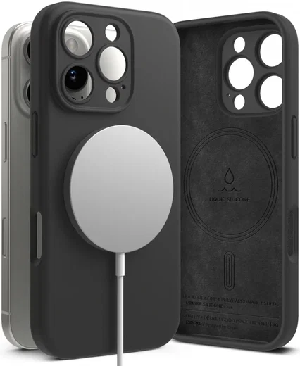 Ringke Silicone Apple iPhone 16 Pro Hoesje MagSafe Back Cover Zwart afbeelding 2