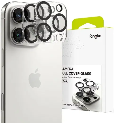 Ringke Full Cover Glass iPhone 16 Pro / Pro Max Camera Protector Glas (2-Pack) afbeelding 1