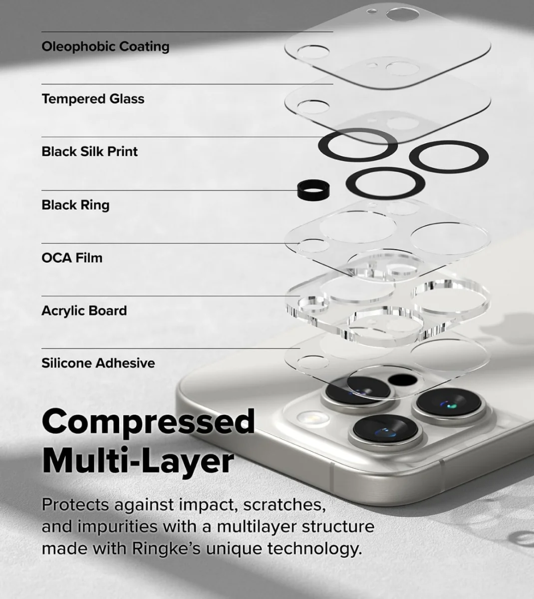 Ringke Full Cover Glass iPhone 16 Pro / Pro Max Camera Protector Glas (2-Pack) afbeelding 8