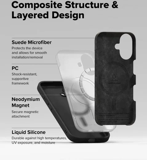 Ringke Silicone Apple iPhone 16 Hoesje MagSafe Back Cover Zwart afbeelding 7
