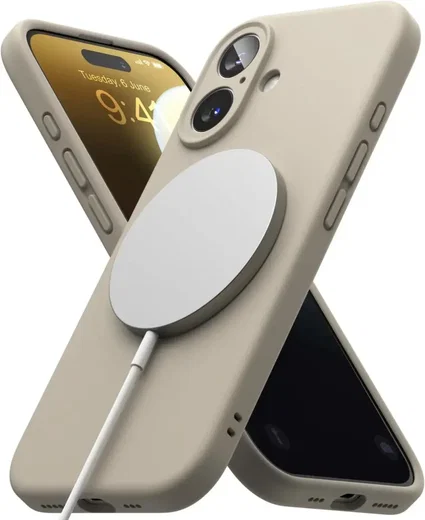 Ringke Silicone Apple iPhone 16 Hoesje MagSafe Back Cover Beige afbeelding 1