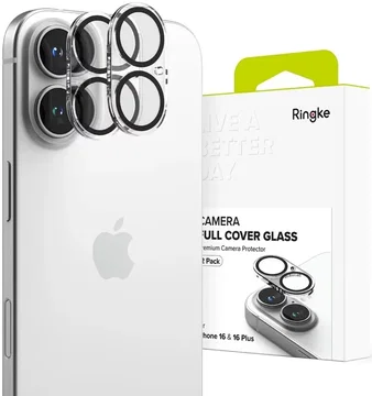 Ringke Full Cover Glass iPhone 16 / 16 Plus Camera Protector Glas (2-Pack)