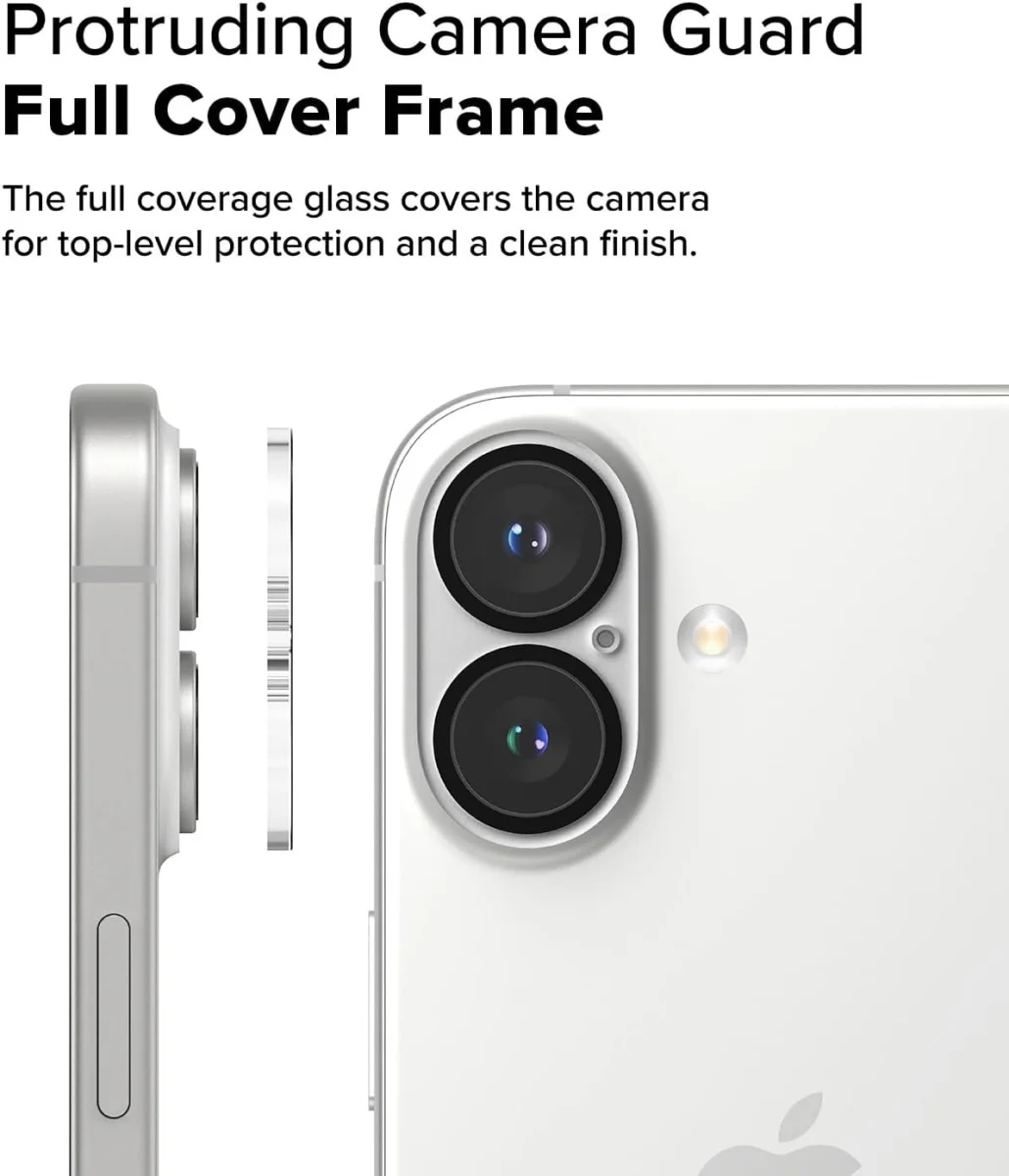 Ringke Full Cover Glass iPhone 16 / 16 Plus Camera Protector Glas (2-Pack) afbeelding 5
