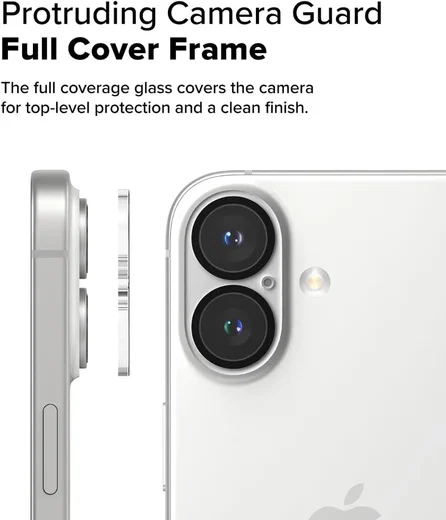 Ringke Full Cover Glass iPhone 16 / 16 Plus Camera Protector Glas (2-Pack) afbeelding 5