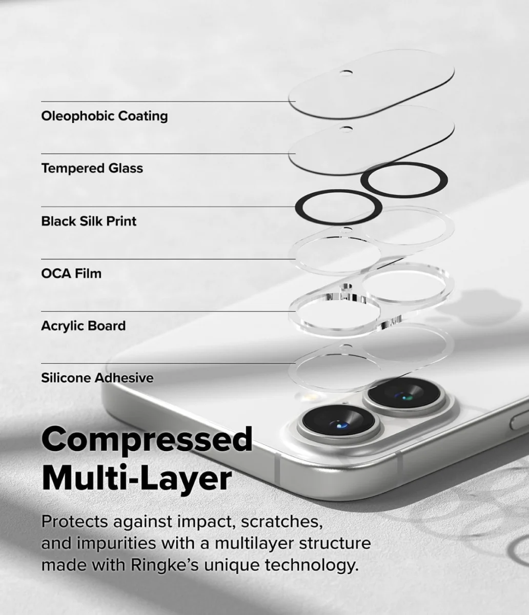 Ringke Full Cover Glass iPhone 16 / 16 Plus Camera Protector Glas (2-Pack) afbeelding 7