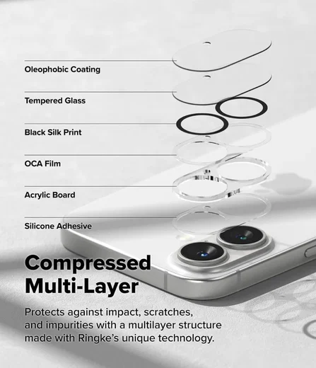 Ringke Full Cover Glass iPhone 16 / 16 Plus Camera Protector Glas (2-Pack) afbeelding 7
