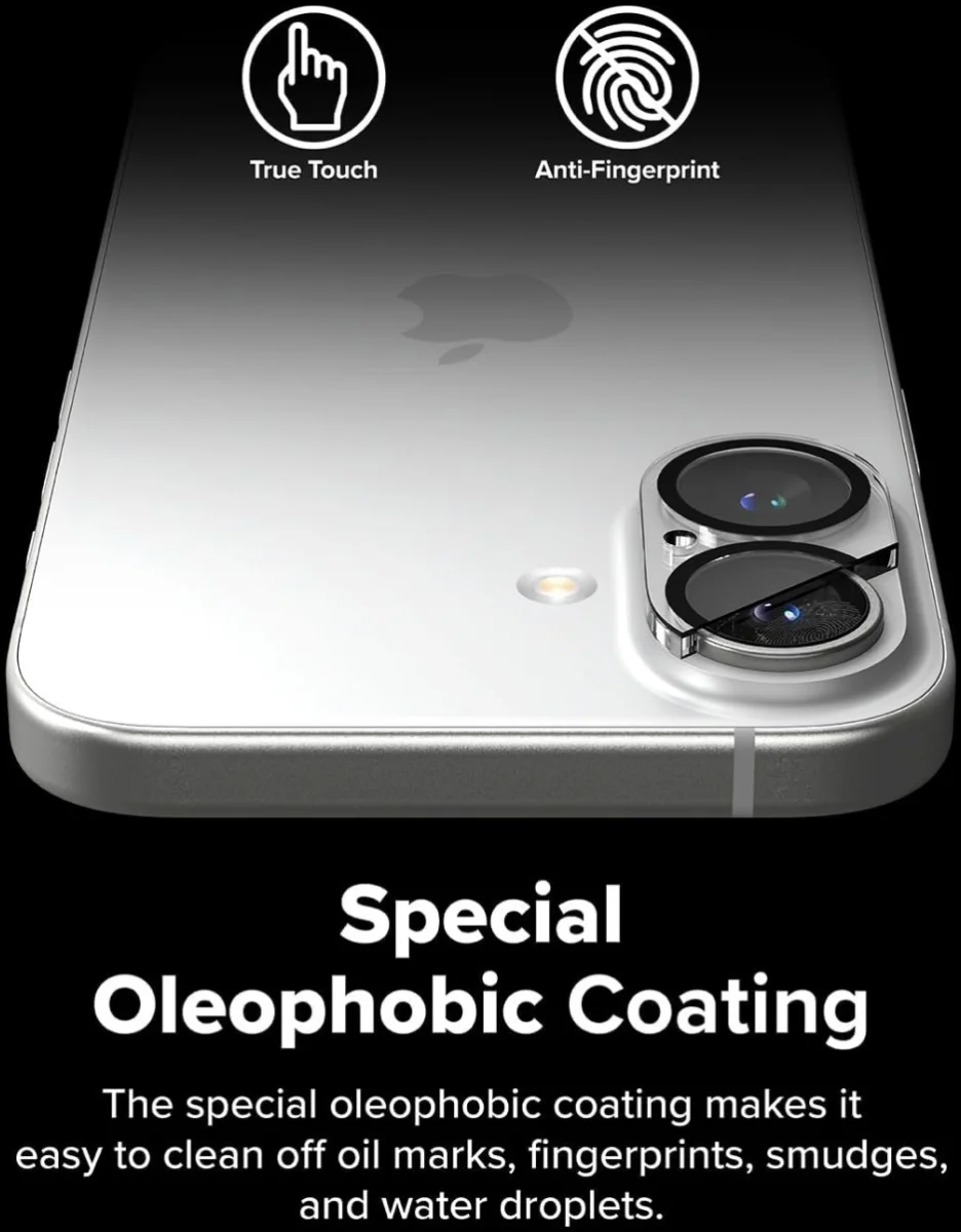 Ringke Full Cover Glass iPhone 16 / 16 Plus Camera Protector Glas (2-Pack) afbeelding 9