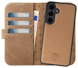 Rosso Elite Samsung S24 FE Hoesje met MagSafe Book Case Echt Leer Lichtbruin afbeelding