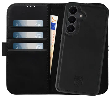 Rosso Elite Samsung S24 FE Hoesje met MagSafe Book Case Echt Leer Zwart