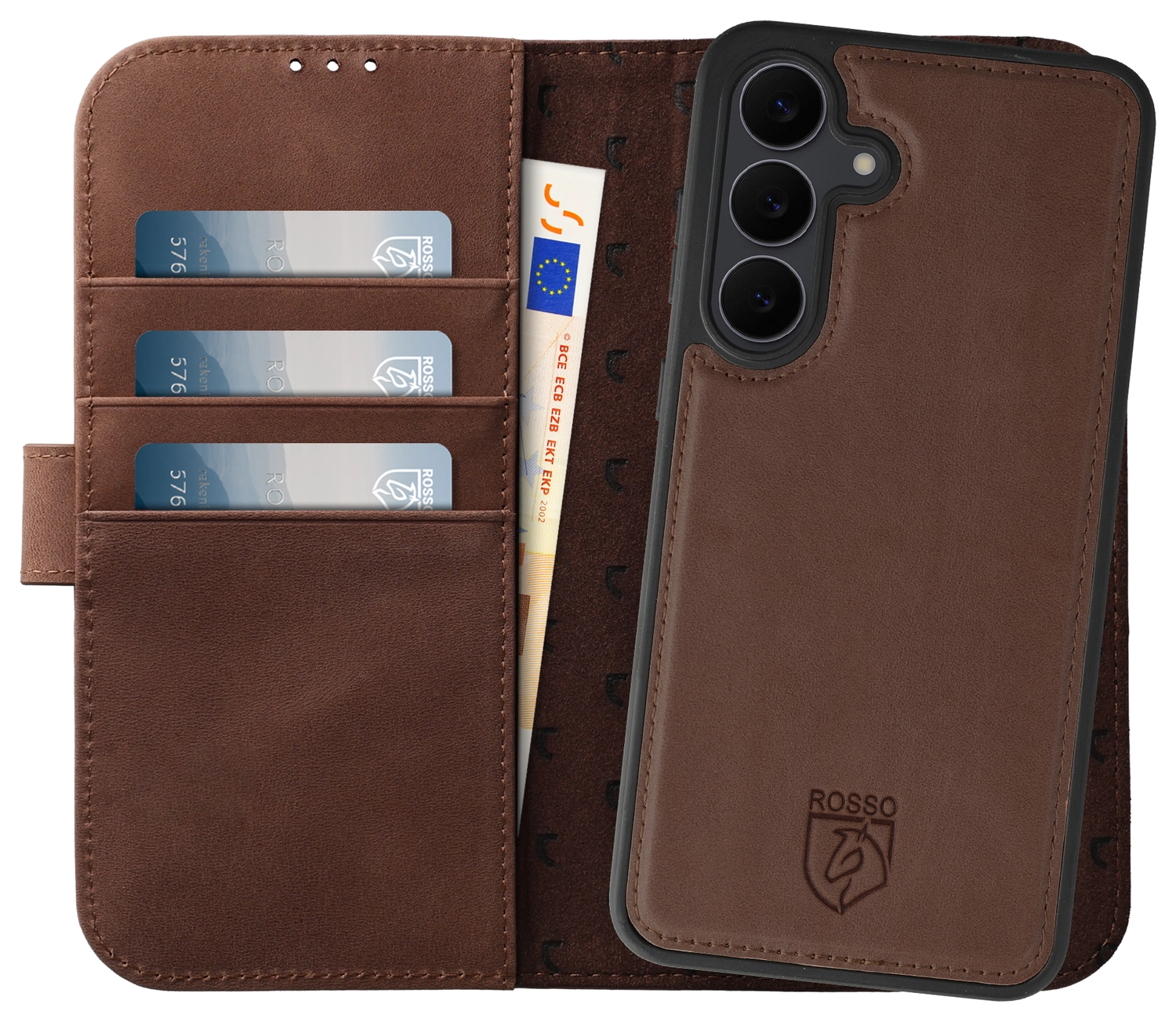 Rosso Elite Samsung S24 FE Hoesje met MagSafe Book Case Echt Leer Bruin afbeelding 1
