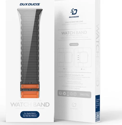 Dux Ducis - Apple Watch 1-10/SE/Ultra Bandje - 49/46/45/44/42MM - Zwart Oranje afbeelding 10
