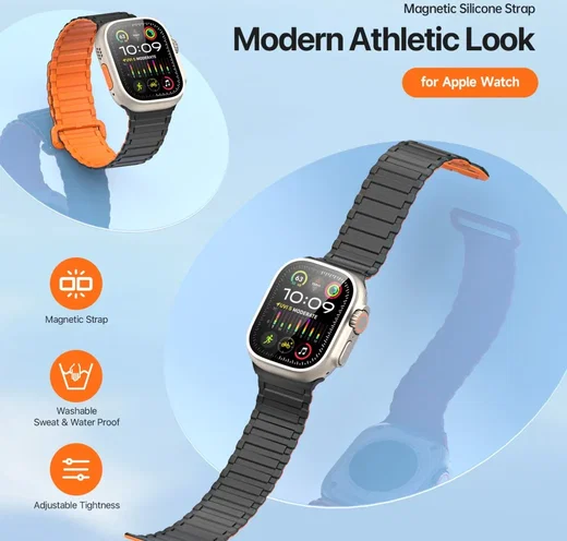 Dux Ducis - Apple Watch 1-10/SE/Ultra Bandje - 49/46/45/44/42MM - Zwart Oranje afbeelding 6