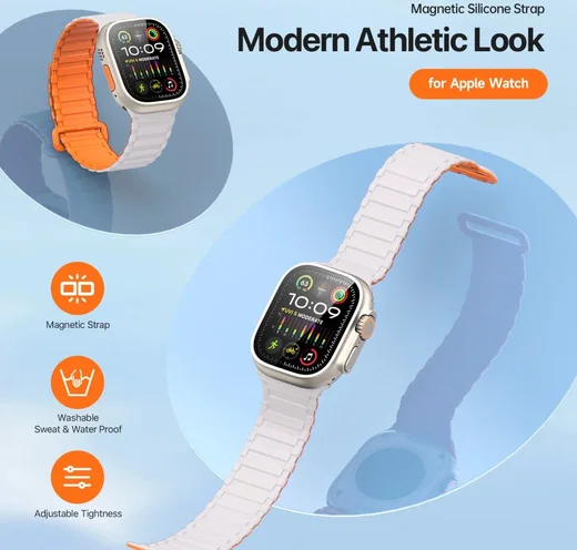 Dux Ducis - Apple Watch 1-10/SE/Ultra Bandje - 49/46/45/44/42MM - Wit Oranje afbeelding 6