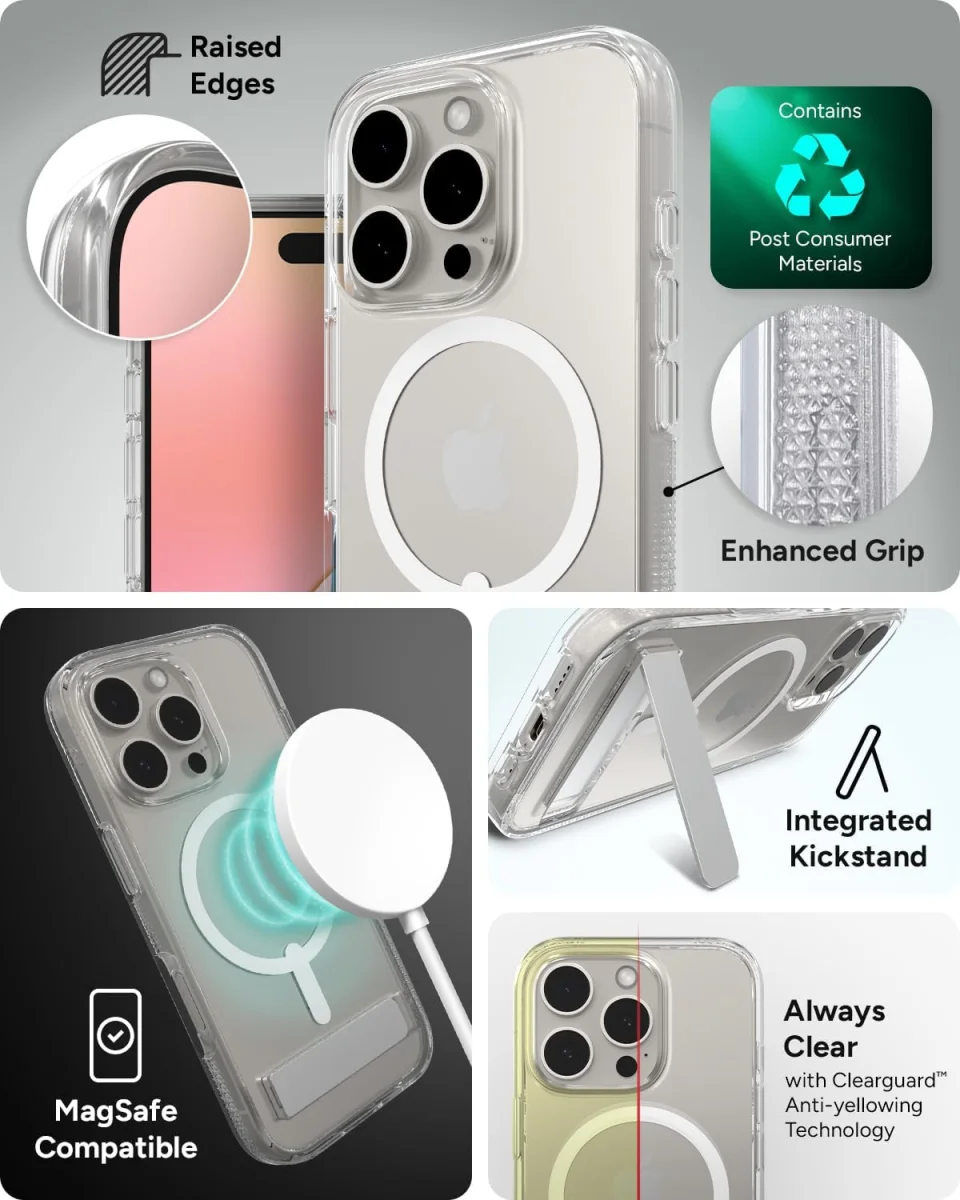 ZAGG Crystal Palace Snap Kickstand iPhone 16 Pro Hoesje MagSafe Transparant afbeelding 4