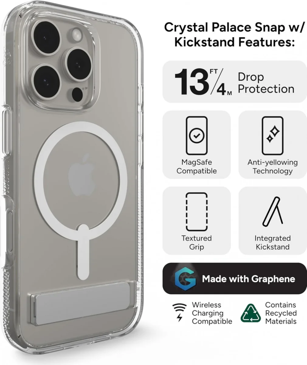 ZAGG Crystal Palace Snap Kickstand iPhone 16 Pro Hoesje MagSafe Transparant afbeelding 5