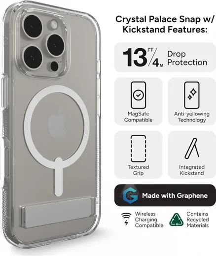 ZAGG Crystal Palace Snap Kickstand iPhone 16 Pro Hoesje MagSafe Transparant afbeelding 5