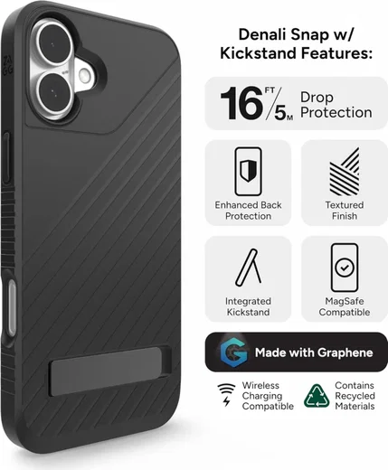 ZAGG Denali Snap Kickstand iPhone 16 Plus Hoesje MagSafe Zwart afbeelding 4