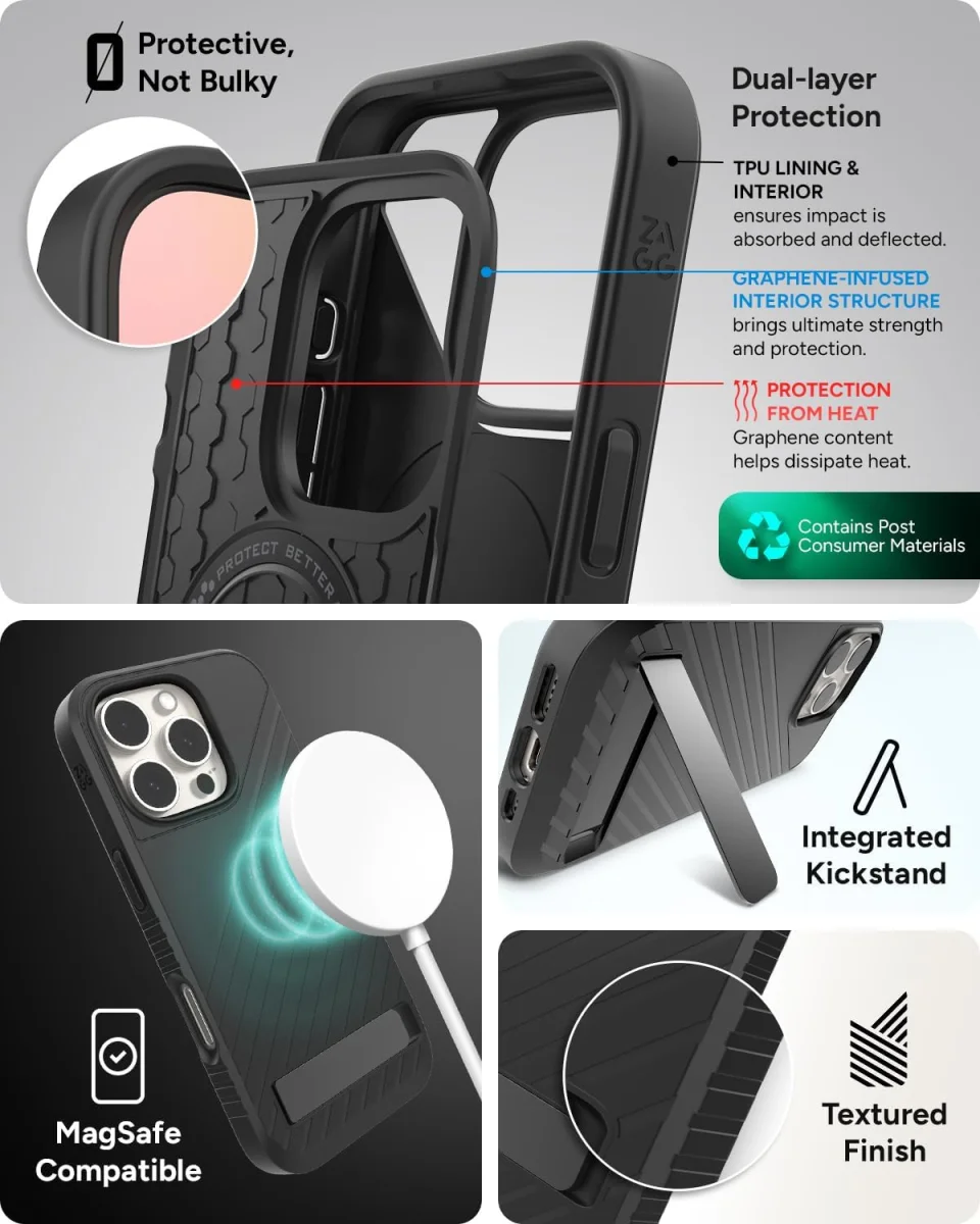 ZAGG Denali Snap Kickstand iPhone 16 Pro Hoesje MagSafe Zwart afbeelding 4