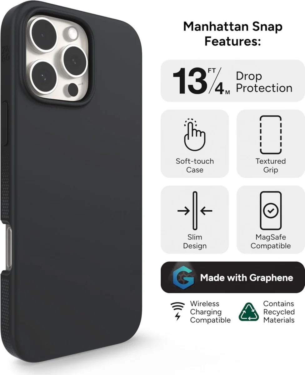 ZAGG Manhattan Snap iPhone 16 Pro Max Hoesje MagSafe Back Cover Zwart afbeelding 5