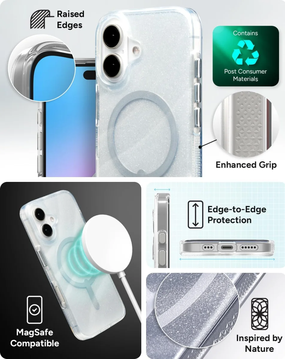 ZAGG Milan Snap Apple iPhone 16 Hoesje MagSafe Back Cover Swirl Glitter afbeelding 3