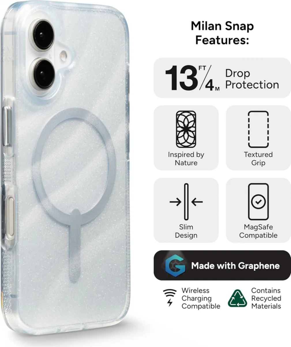 ZAGG Milan Snap Apple iPhone 16 Hoesje MagSafe Back Cover Swirl Glitter afbeelding 4