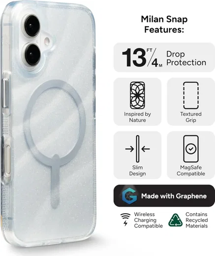 ZAGG Milan Snap Apple iPhone 16 Hoesje MagSafe Back Cover Swirl Glitter afbeelding 4