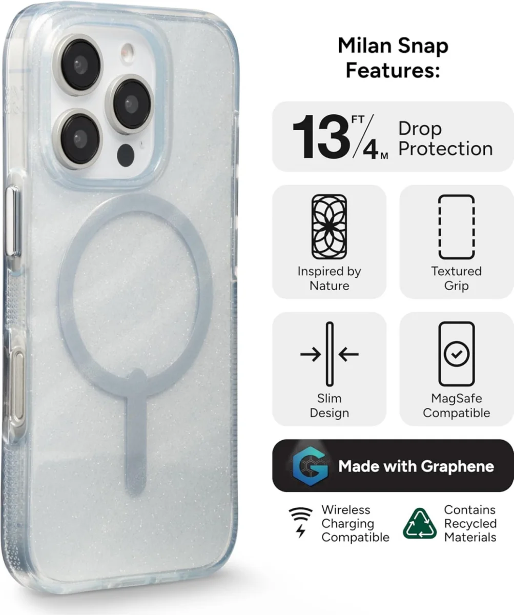 ZAGG Milan Snap iPhone 16 Pro Hoesje MagSafe Back Cover Swirl Glitter afbeelding 7