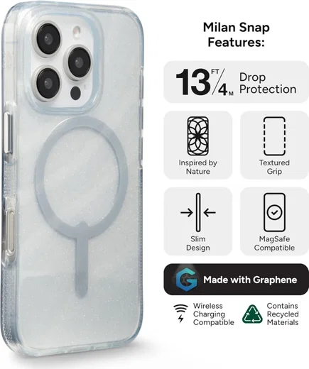 ZAGG Milan Snap iPhone 16 Pro Hoesje MagSafe Back Cover Swirl Glitter afbeelding 7