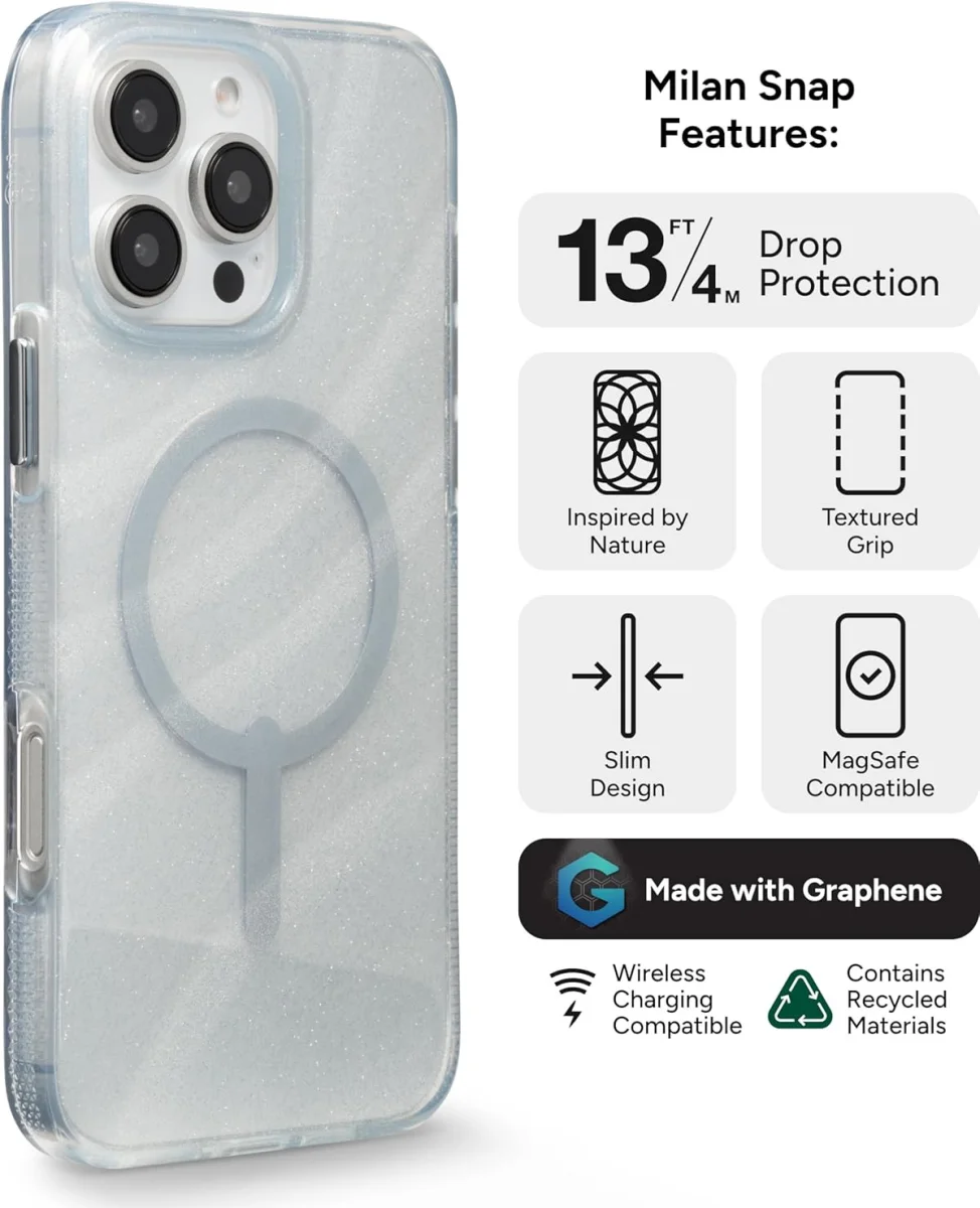 ZAGG Milan Snap iPhone 16 Pro Max Hoesje MagSafe Back Cover Swirl Glitter afbeelding 4