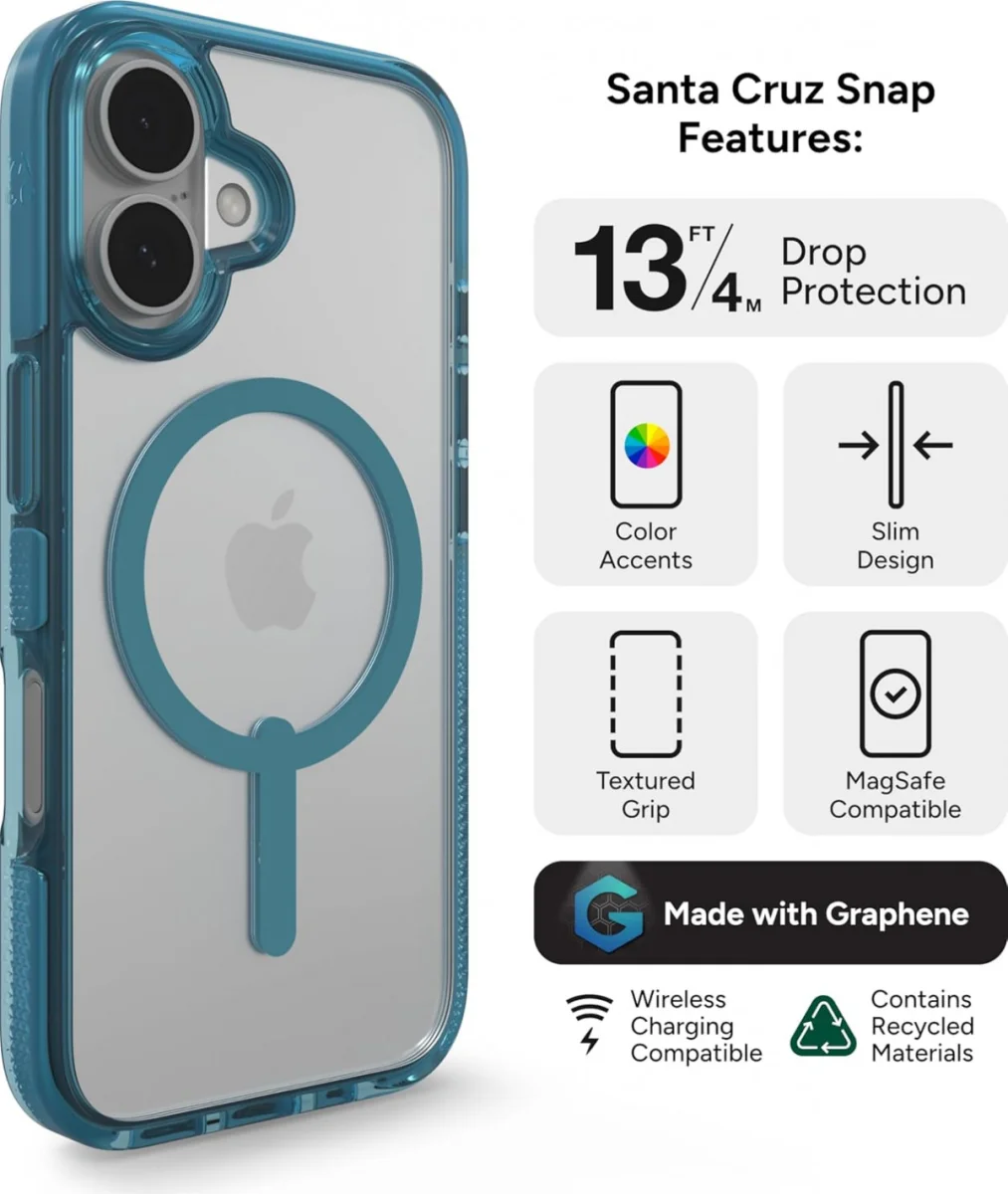 ZAGG Santa Cruz Snap Apple iPhone 16 Hoesje MagSafe Back Cover Blauw afbeelding 4