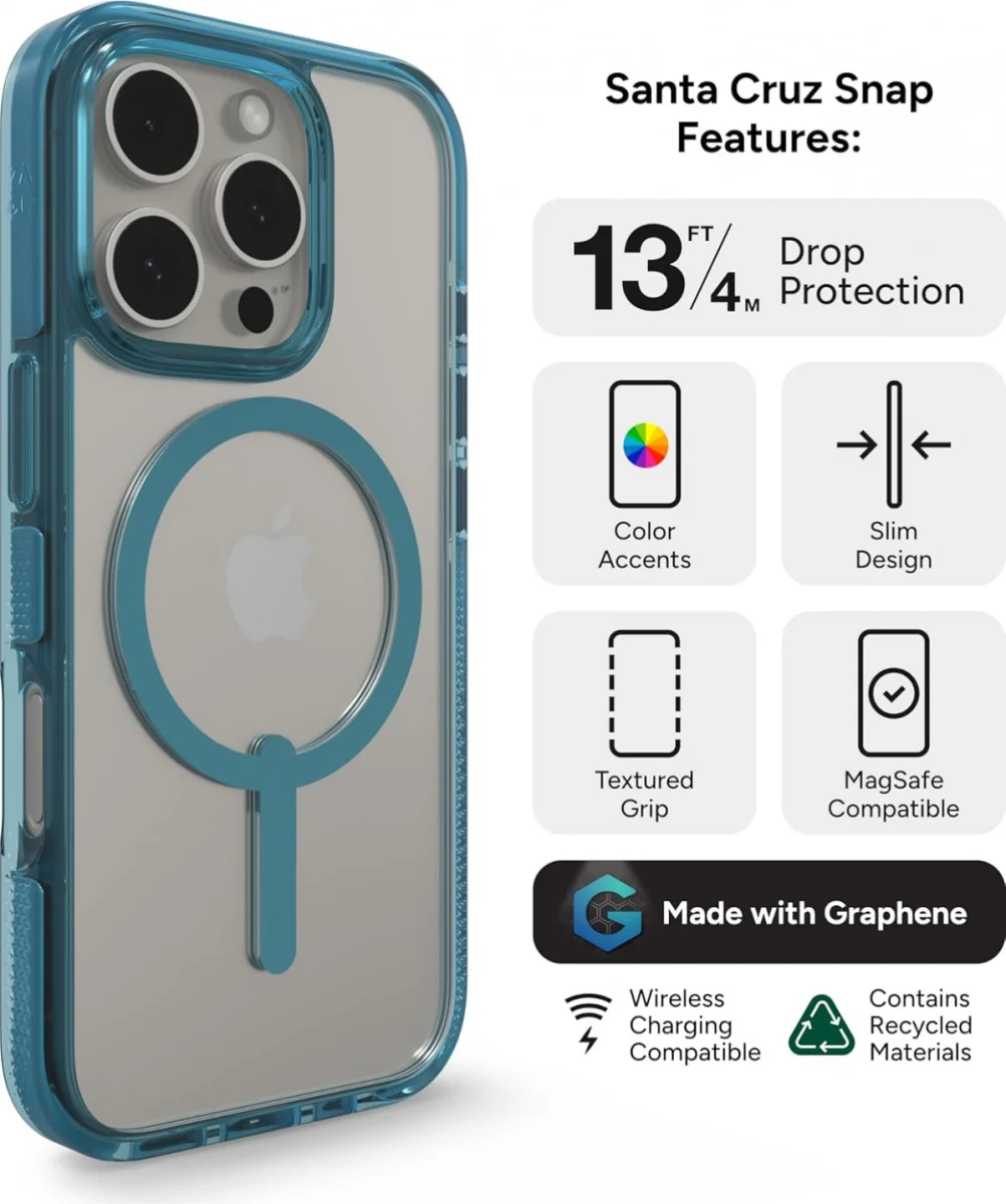 ZAGG Santa Cruz Snap iPhone 16 Pro Hoesje MagSafe Back Cover Blauw afbeelding 5