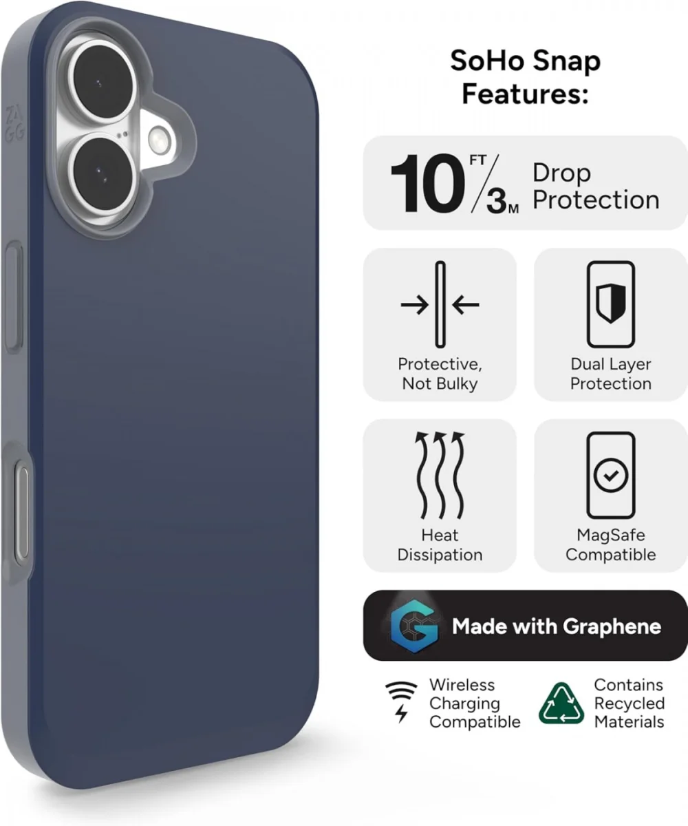 ZAGG SoHo Snap Apple iPhone 16 Hoesje MagSafe Back Cover Blauw afbeelding 4