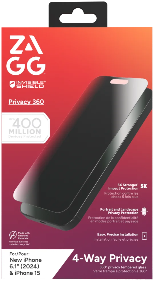 ZAGG InvisibleShield Glass Elite Privacy 360° Apple iPhone 16 / 15 Protector afbeelding 9