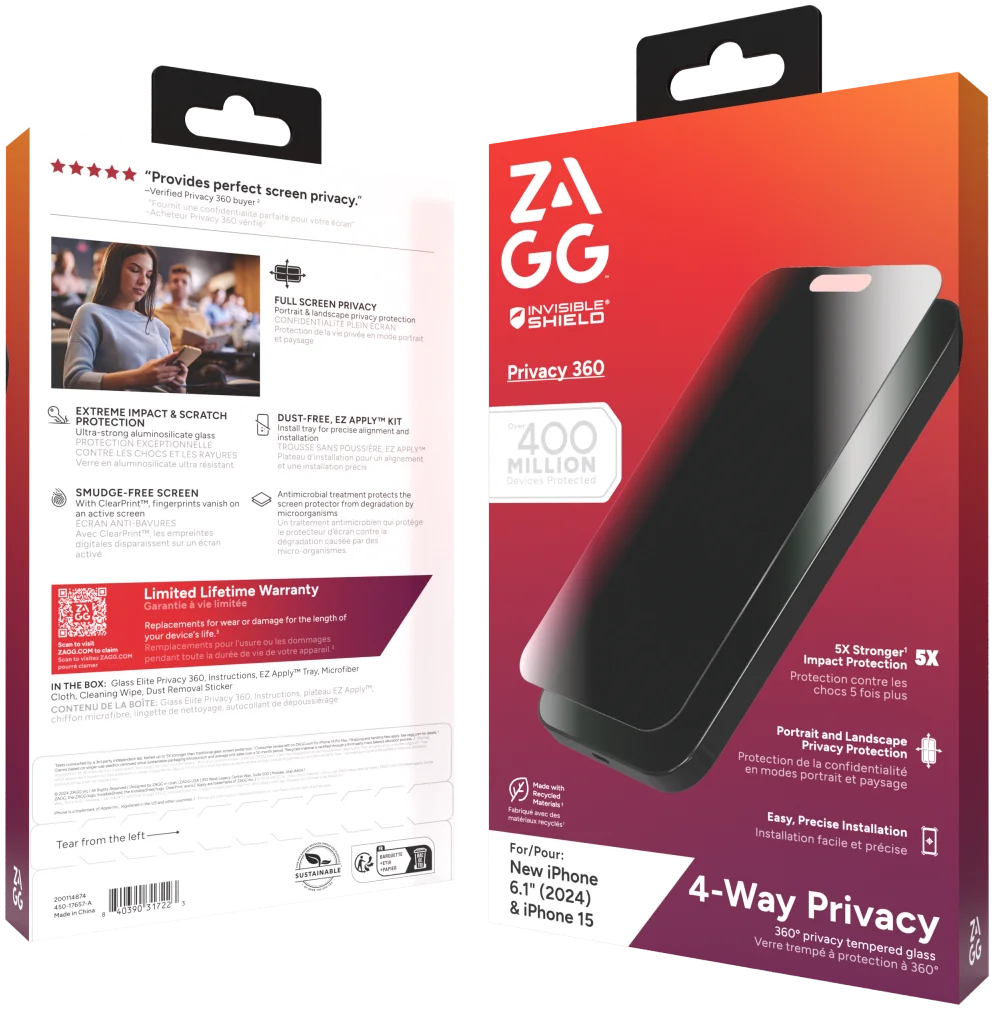 ZAGG InvisibleShield Glass Elite Privacy 360° Apple iPhone 16 / 15 Protector afbeelding 10