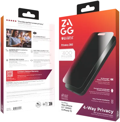 ZAGG InvisibleShield Glass Elite Privacy 360° Apple iPhone 16 / 15 Protector afbeelding 10