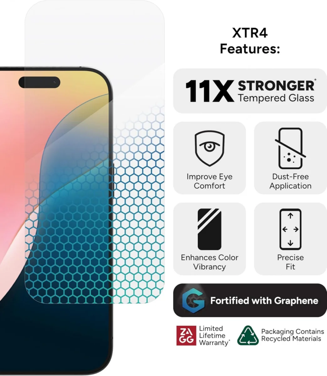 ZAGG InvisibleShield XTR4 Apple iPhone 16 Pro Blue Light Screen Protector afbeelding 6