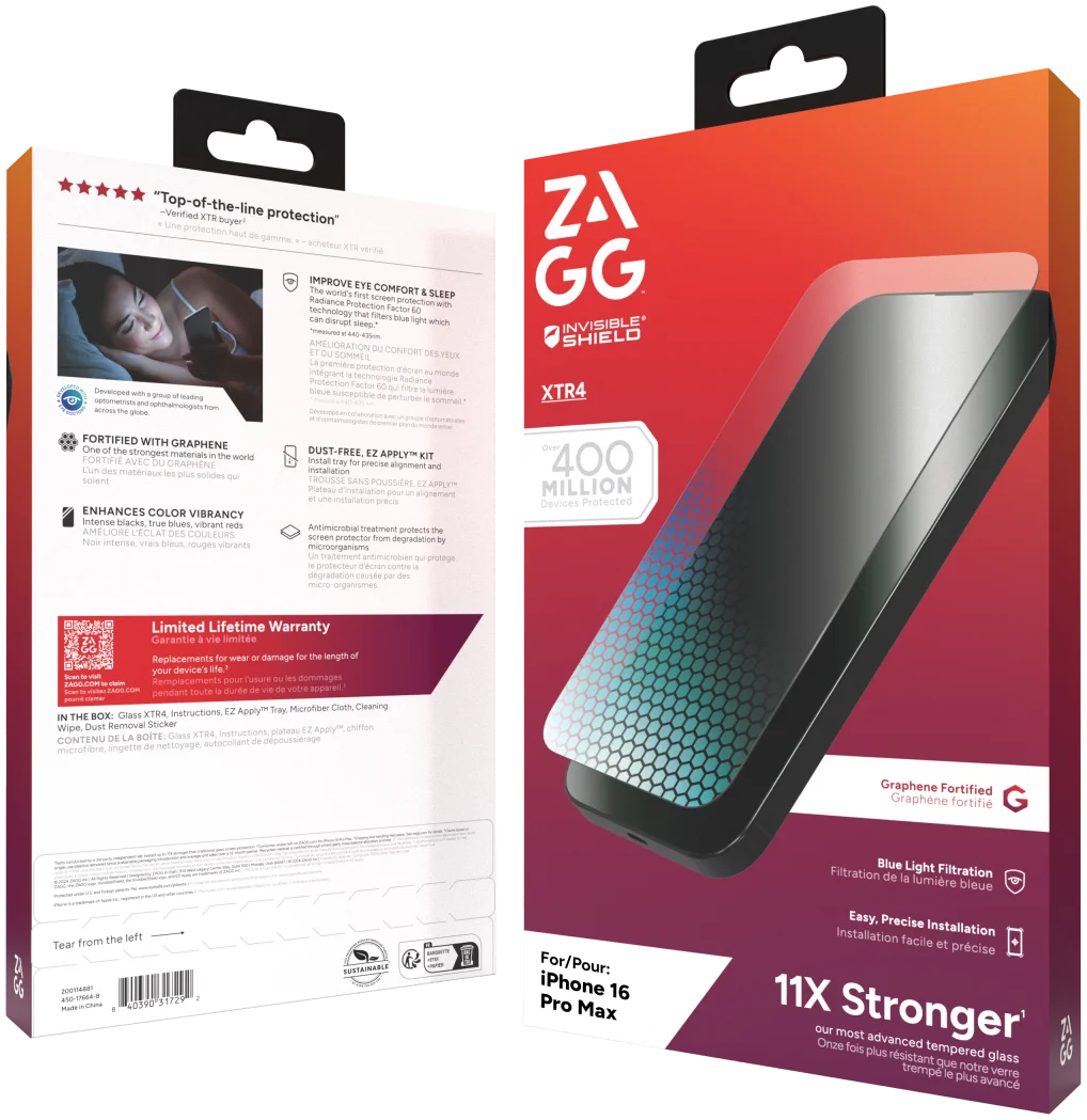 ZAGG InvisibleShield XTR4 iPhone 16 Pro Max Blue Light Screen Protector afbeelding 12